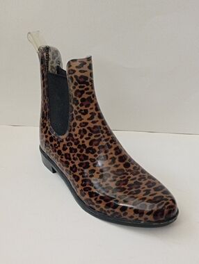 Joe Fresh Leopard Print Ankle Rain Boots - Brown and Black Women's Size 10